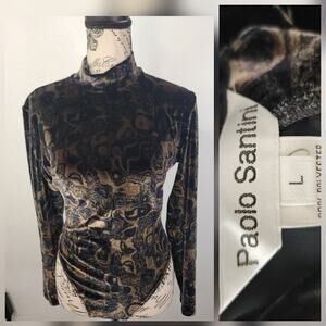 Paolo Santini Stretch Velvet Body Suit SZ Large Mock Neck Quiet Luxury Capsule